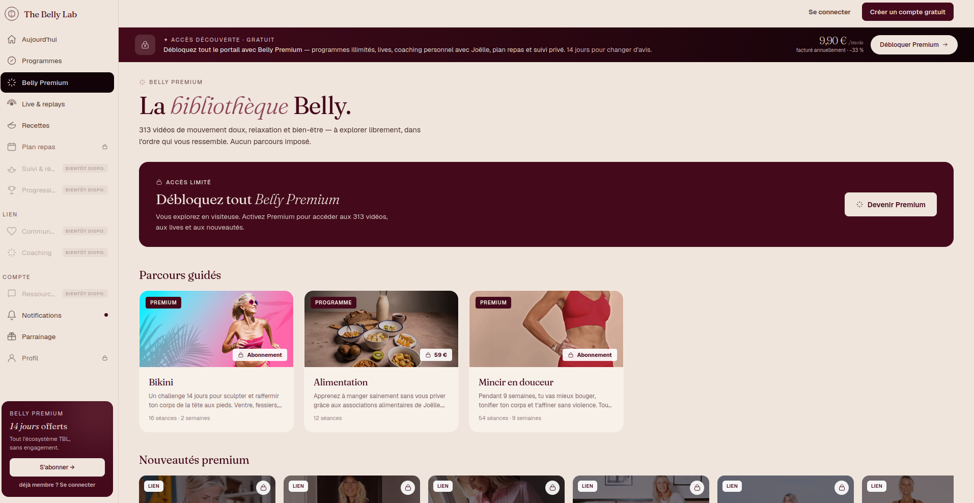 Programmes et planning hebdomadaire The Belly Lab